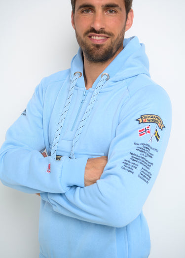 Sweat à capuche demi zip manches longues Bleu Ciel