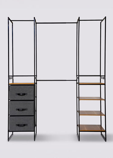 Penderie modulable métal + 3 paniers Noir gris bois