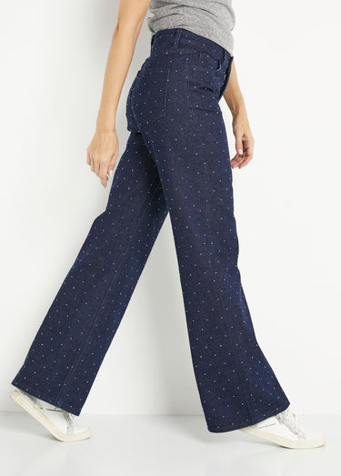 Jean large brut recouvert de strass Bleu Brut