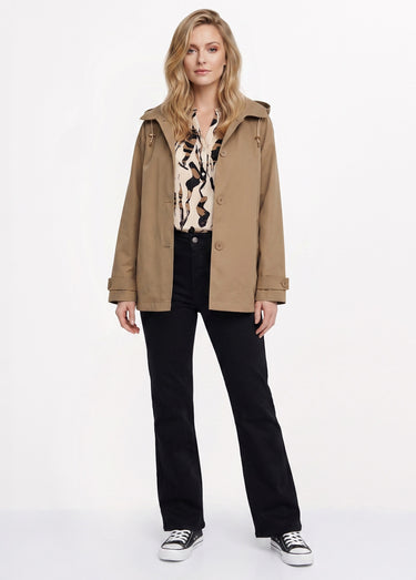 Trench court déperlant, capuche amovible Camel