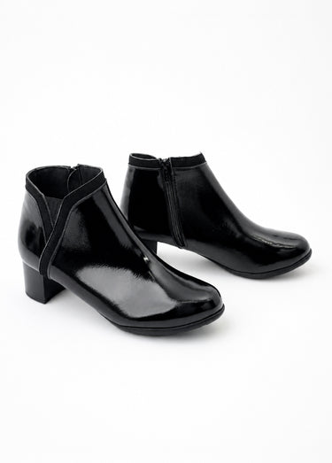 Low boots zippées largeur confort cuir Vernis Noir