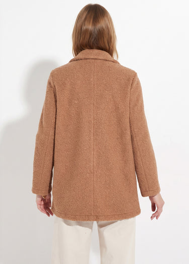 Manteau tissu bouclette mi-long boutonné Camel
