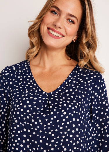 Tunique ample plissée dos mi-longue Marine / Blanc