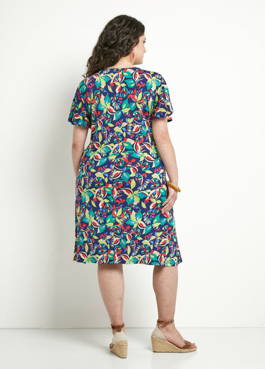 Robe évasée courte imprimé multicolore Imprime Marine