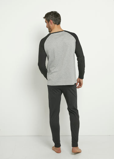 Pyjama long en coton logo placé Noir