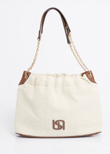 Sac à main bourse, toile effet lin Ecru