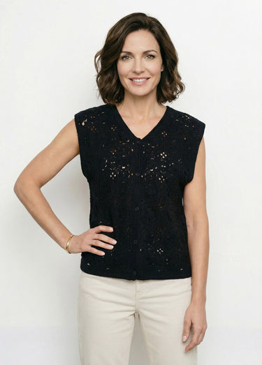 Gilet sans manches effet crochet Noir