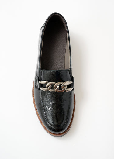 Mocassins grande largeur cuir chaîne à maillons Noir