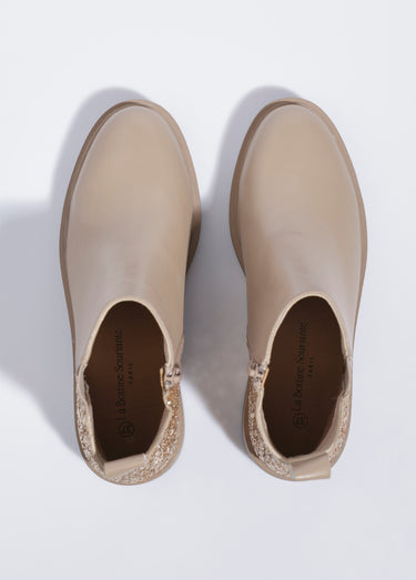 Boots Chelsea, détail paillettes talon Beige