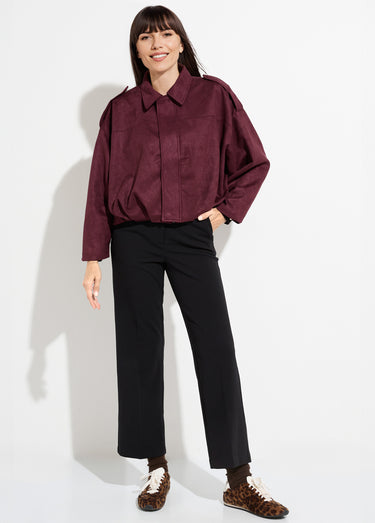 Veste oversize suédine, taille resserrée Prune