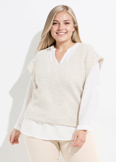 Pull sans manches chaud maille mousseuse Ecru