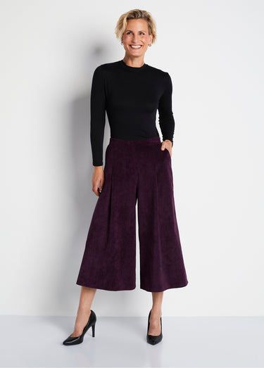 Jupe-culotte longue velours milleraies Prune