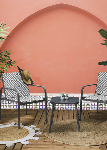Salon de jardin tressé, 3 pièces Gris