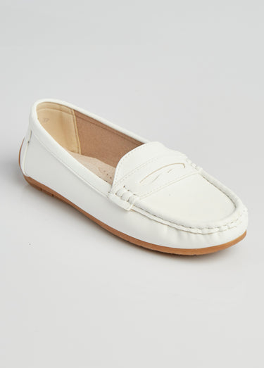 Mocassins plats bride ton sur ton Blanc