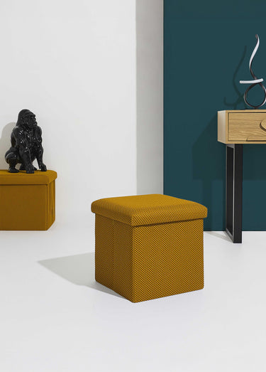 Pouf coffre pliable carré en mesh ATOME Jaune
