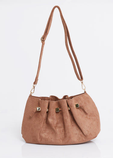 Sac à main suédine effet croco Marron