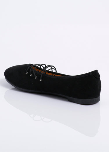 Ballerines plates en suédine avec liens Noir