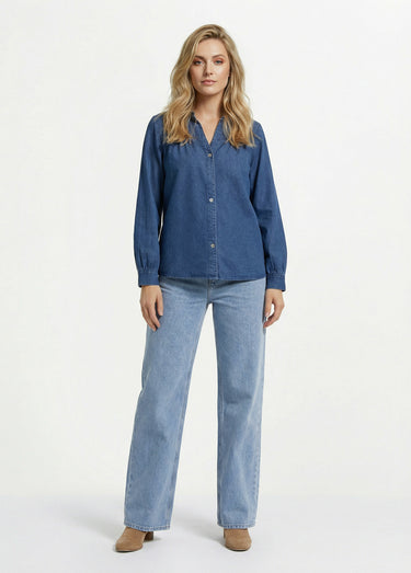Chemise en jean bohème plissée Bleu Stone