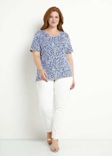 T-shirt long manches courtes col rond Imprime/Bleu