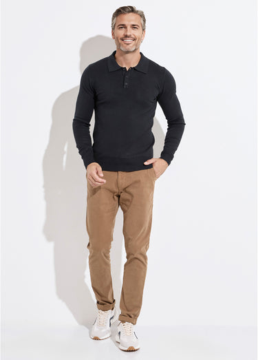 Pull coupe ajusté fine jauge col polo Noir
