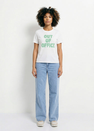 T-shirt fun inscription Out of office Blanc / Vert