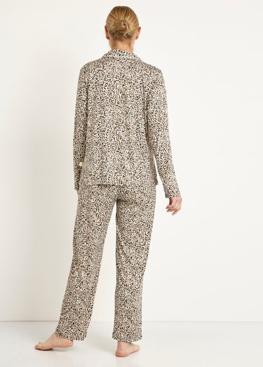 Pyjama col tailleur et manches longues Leopard