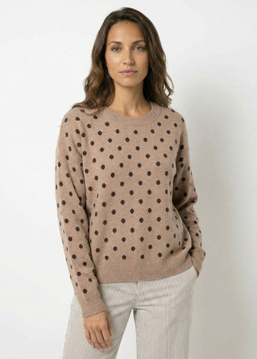 Pull à pois col rond, maille jacquard Taupe