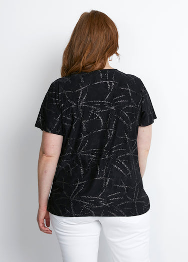 T-shirt court col croisé brillant Noir