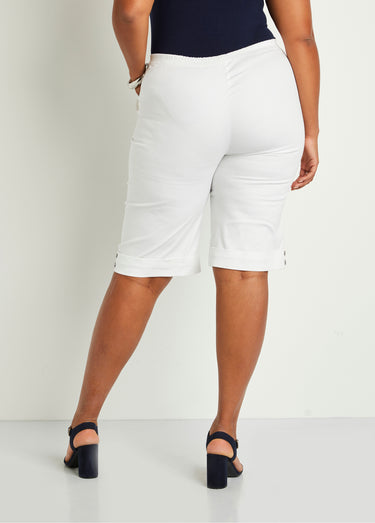 Bermuda revers ceinture semi-élastiquée Blanc