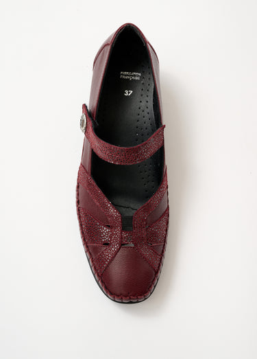 Ballerines largeur confort cuir scratchées Bordeaux