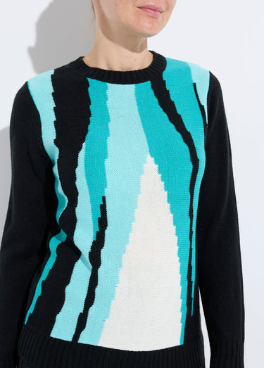 Pull chaud col rond jacquard graphique Noir/Aqua