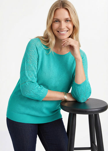Pull léger manches 3/4 raglan col rond Aqua