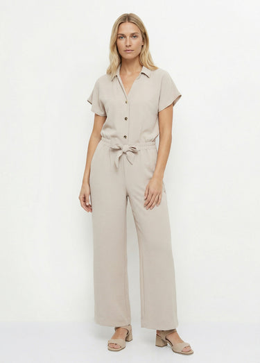 Pantalon souple texturé, noué taille Sable