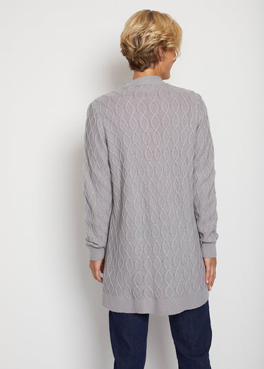 Gilet long boutonné torsades col V Gris