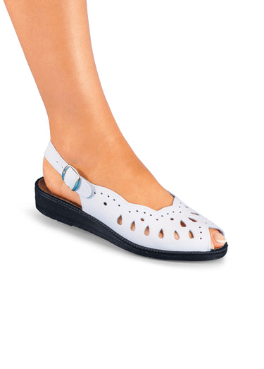 Sandales compensées largeur confort cuir Blanc