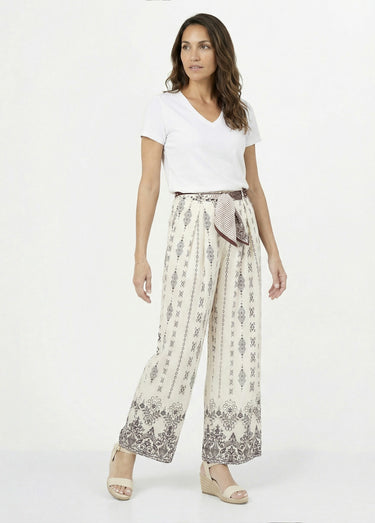 Pantalon large ethnique + foulard taille Blanc imprimé