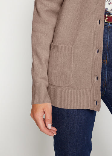 Gilet boutonné mi long col tailleur Taupe