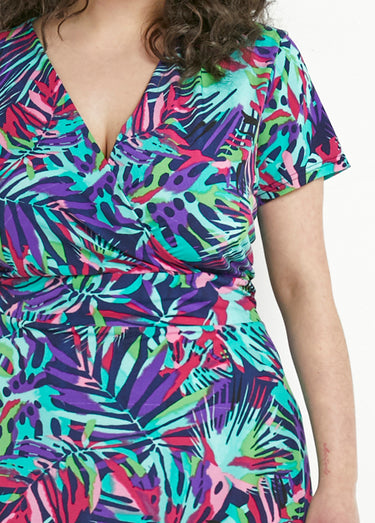 Robe cache-coeur courte imprimée évasée Multicolore