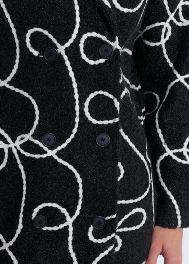 Caban long fantaisie type laine bouillie Noir