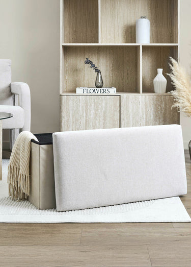 Pouf bouclette avec coffre de rangement 2B Blanc Casse