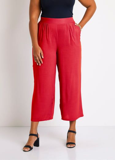 Pantalon large taille élastiquée fleuri ou uni Tomette