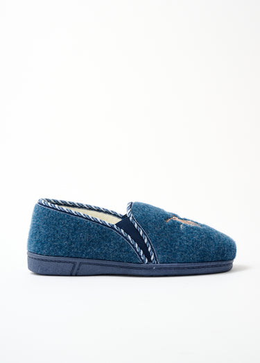 Chausson mocassin grande largeur mixte brodé Bleu