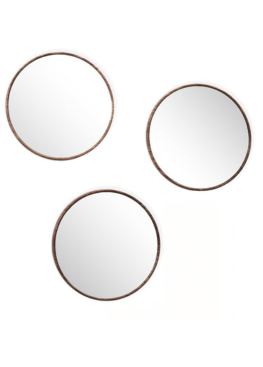 Set 3 miroirs rond contour façon bois Marron