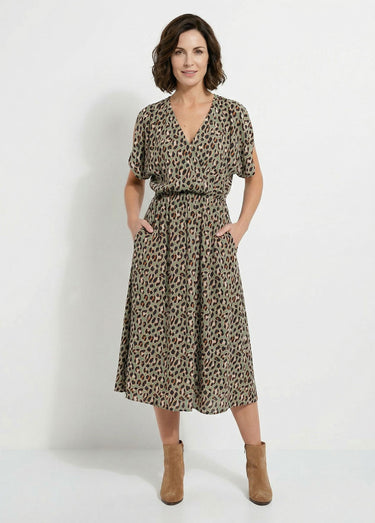 Robe longue cache-coeur motif léopard Kaki / Noir