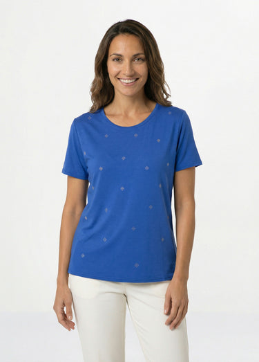 T-shirt strass manches courtes Bleu