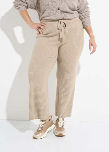 Pantalon confort en maille, coupe large Beige
