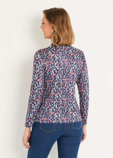 T-shirt col montant chaud motif graphique Rose / Bleu