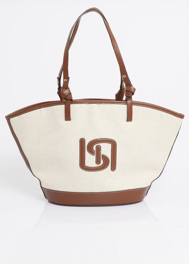 Sac trapèze chic toile et détails simili Marron