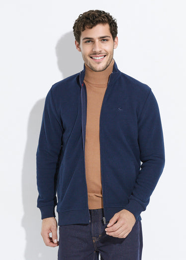Gilet zippé doux en maille, col montant Marine