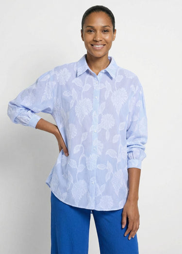 Chemisier long en coton rayé Bleu / Blanc